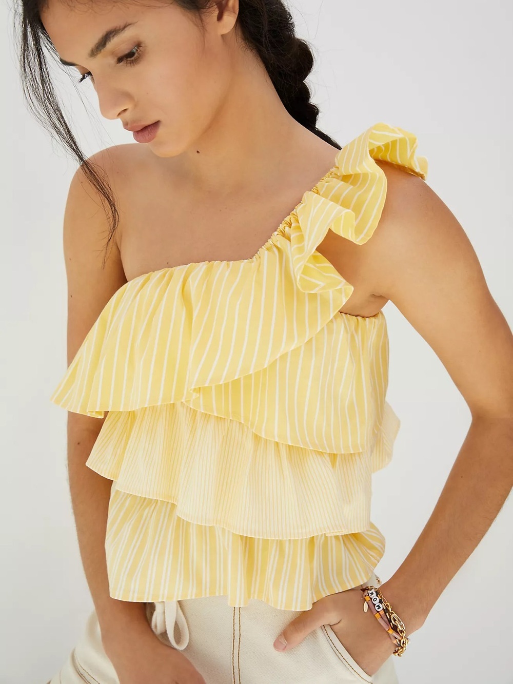 Maeve by Anthropologie Ruffled One-Shoulder Blouse Size Small NWT